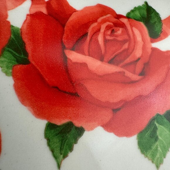 Vtg Teleflora Ceramic Heart Shaped Trinket Box w Lid Red Roses Flower Red Ribbon - Picture 13 of 13